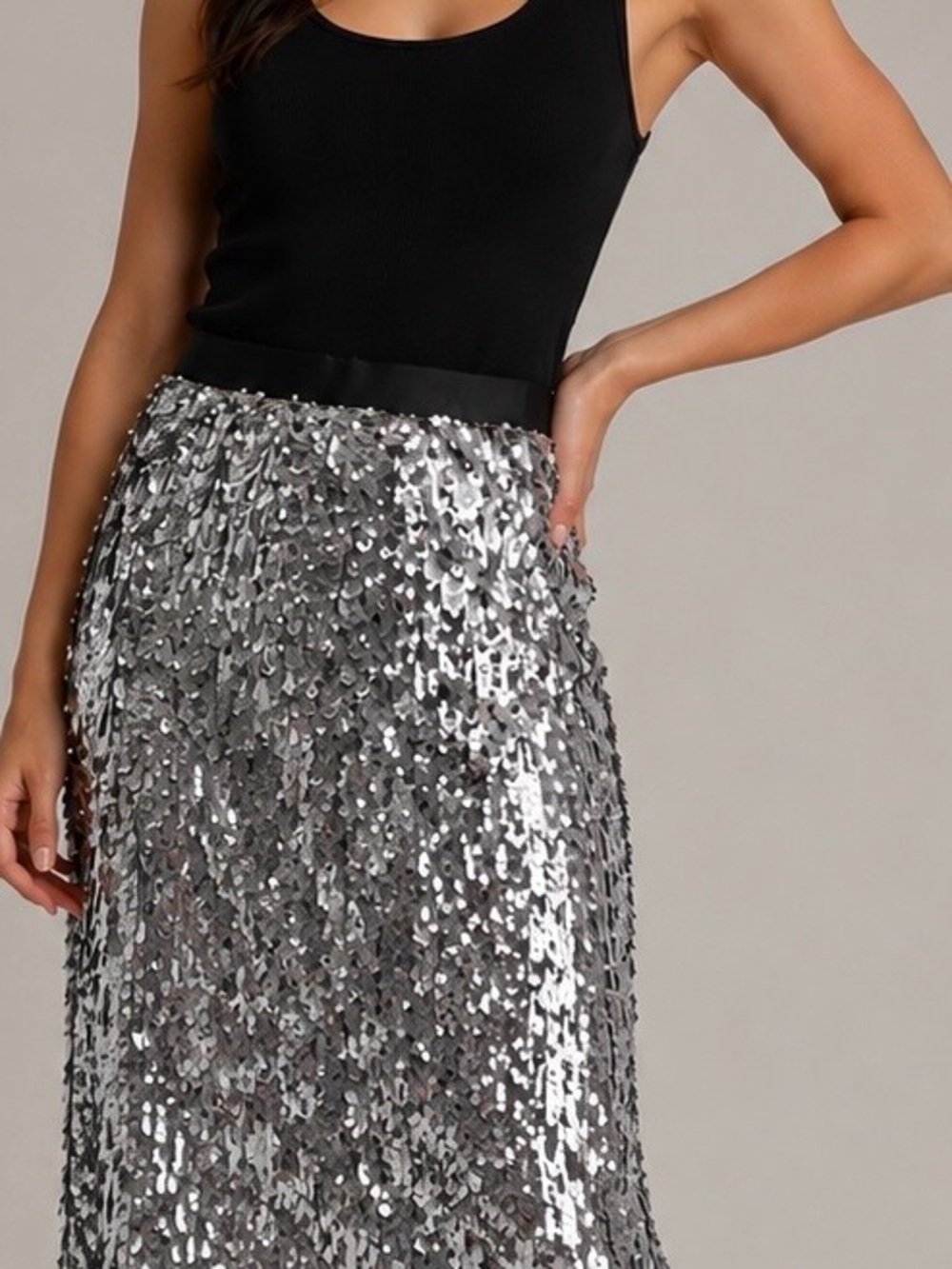 Vince Camuto Silver Sequin Skirt Sz S